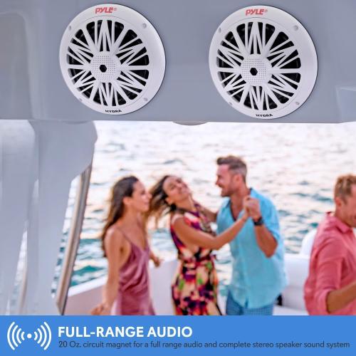 Pyle 6.5 Inch Dual Marine Speakers - 2 Way Waterproof and Weather Resistant Outdoor Audio Stereo Sound System with 200 Watt Power, Poly Carbon Cone and Butyl Rubber Surround - 1 Pair (White)