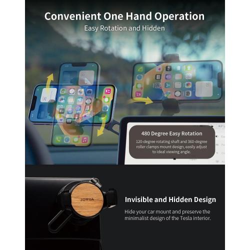 Jowua 6D Tesla Compatible Invisible Foldaway Car Mount (Qi2 Universal Roller Mount) Compatible for Tesla Tesla Model 3/ Y, Model S/X Plaid