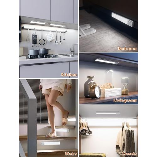 Under Cabinet Rechargeable Lighting: Motion Sensor Dimmable Lights Indoor - Battery Operated Lights - Wireless Activated Closet Light Magnetic Led Light for Kitchen Home Bathroom Counter 3 Pack