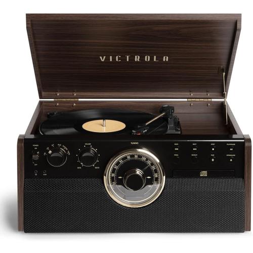 Victrola Empire Signature 7-in-1 Wood Mid Century Modern Bluetooth Record Player