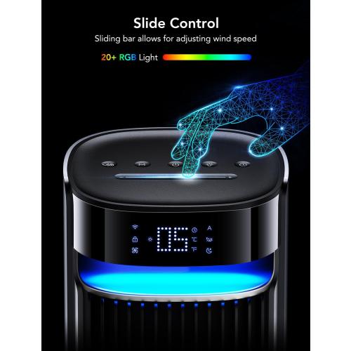 GoveeLife 42 in. Tower Fan, 150 Deg Oscillation, 5 Modes 12 Speeds, Black