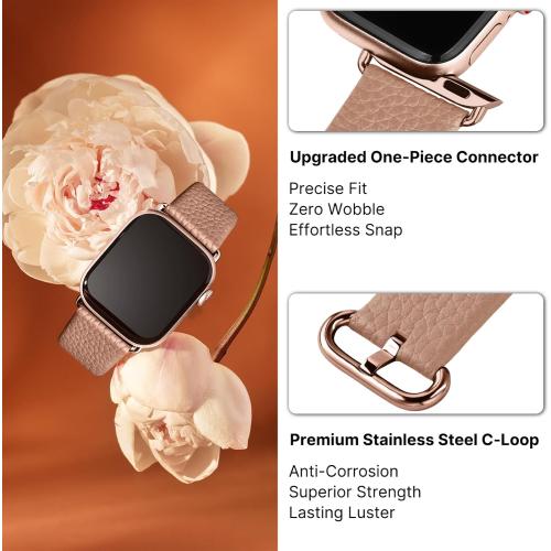 Fullmosa Leather Bands Compatible with Apple Watch Band 42mm 41mm 40mm 38mm for Women Men, Top Grain Genuine Leather Strap for iWatch Series 11/10/9/8/7/6/5/4/3/2/1,SE3/2/1, Beige/Rose Gold