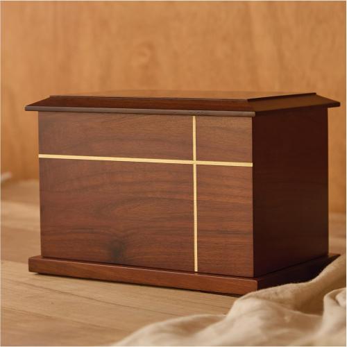 AspenStudio Cross Walnut Wooden Urn for Cremation Human Ash Handcrafted Solid Wood Urn Up to 200lbs for Adult