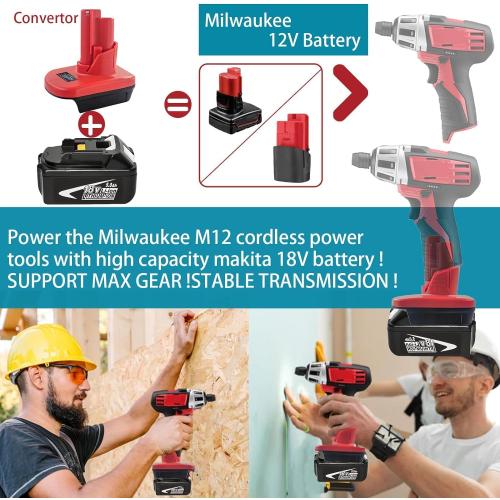 Battery Adapter for Makita 18V to M12, MT18M12 Adapter Convert for Makita 18V to Replace for Milwaukee 12V Li-ion Battery Work for Milwaukee M12 12V Power Tools