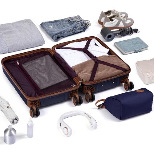 Carry On Luggage Set 22x14x9 Airline Approved Luggage Sets 3 Piece,Suitcases with Wheels,ABS Hard Case Luggage with TSA Lock Spinner Wheels(20 Inch,BP/TB)