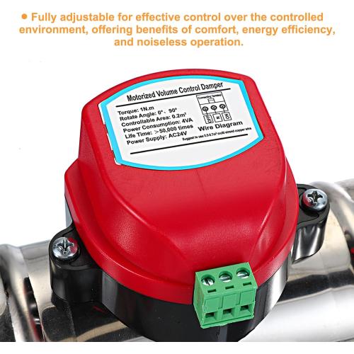 PATIKIL 6 Duct Damper, Stainless Steel Motorized Adjustable HVAC Volume Dampers Airflow Backdraft Damper Control for HVAC Air Balancing System, AC 24V