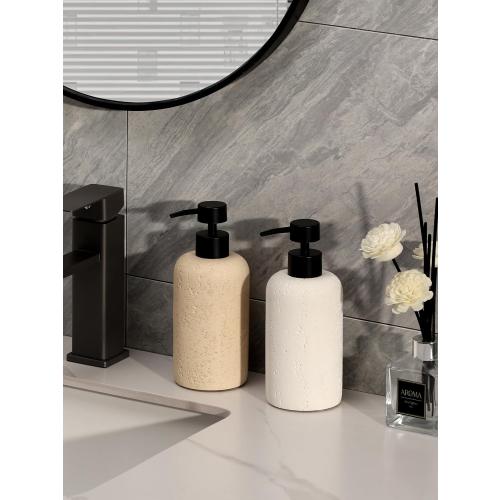 11oz 2 Pack Cream Soap Dispensers 340mL 11 OZ, 2 PCS Luxurious Hand Dish Lotion Shampoo Soap Dispenser Jar, Travertine Soap Pump Bottles for Kitchen Bathroom Countertop (Cream)