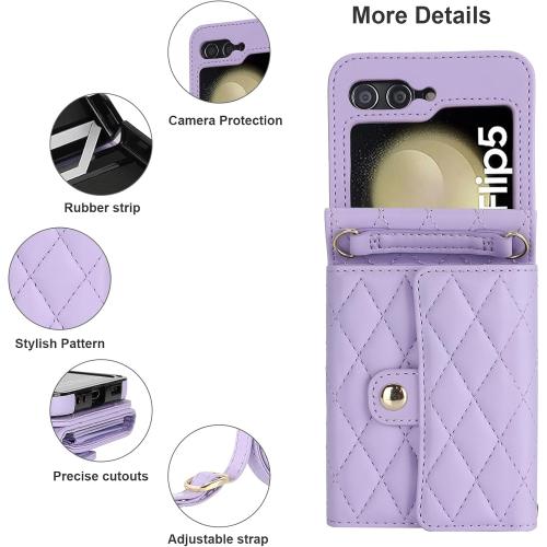PURPLE SAMSUNG GALXY FLIP WALLET CASE KIHUWEY for Crossbody Purse with Credit Card Slot Holder RFID Blocking PU Leather Adjustable Lanyard Detachable Strap Wrist for Women (Purple)