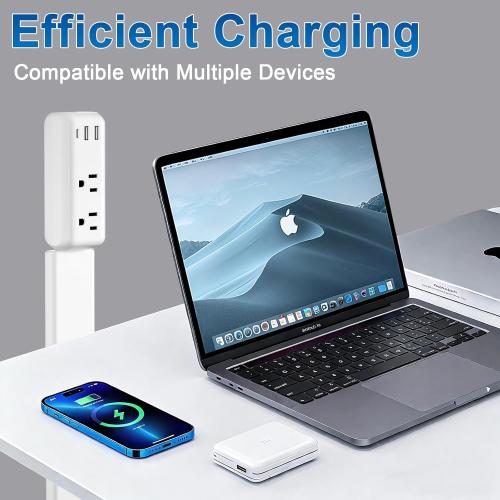 Outlet Extender Stick with USB-A & USB-C, 2 AC Outlets, Adjustable 22-34 Plug Extender, 180° Rotating Wall Outlet Extender for Hard-to-Reach Outlets Behind Sofa, Bed, Desk, Nightstand