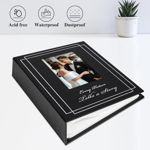 Photo Album 4x6 50 Photos Leather Cover Wedding Photo Albums Extra Large Capacity Picture Book with Beautiful Prints Presents for Wedding Baby Vacation Black