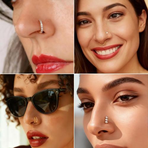20G Surgical Stainless Steel Nose Rings Hoops & Studs - Hypoallergenic Nose Screw Piercing with 2-3mm Gold-Tone CZ, Multi-Size for Women Men