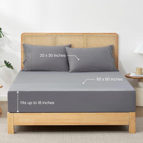 Cozy Bliss Premium Cooling Sheet Set Queen Size, Q-Max>0.4, 3PCS No Flat Sheet with 2 Pillowcases, Breathable Fitted Sheet for Hot Sleepers & Night Sweats, Deep Pocket Up to 18 Inches, Dark Grey