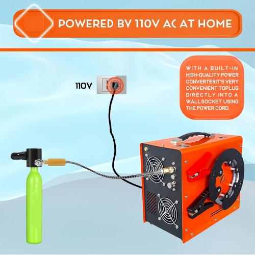 Pcp Air Compressor,Built-in Converter Water-Oil Filter,Auto Stop,Oil/Water Free,Unique Vertical Wire Spool Portable Design,Powered by Car 12V DC or Home 110V AC for Paintball Scuba Tank
