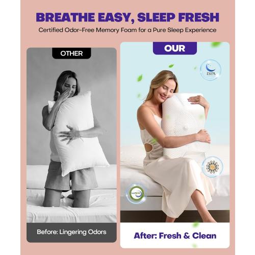 Cervical Neck Support Pillow for Side Sleepers, Orthopedic Contour Memory Foam Pillow for Neck Relief, Ergonomic Sleeping Pillow for Back and Stomach Sleepers, Cooling Pillow for Sleeping, White
