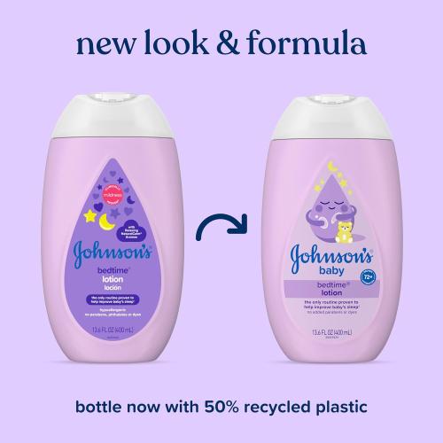 Johnson's Moisturizing Bedtime Baby Lotion with Coconut Oil & NaturalCalm Aromas to Help Relax Baby, Hypoallergenic & Free of Parabens, Phthalates & Dyes, Mild Baby Skin Care, 13.6 fl. oz