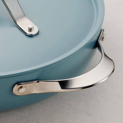 Tramontina All-in-One Plus Pan Set, 5-Quart Ceramic Non Stick Cooking Pan with Lid, Steamer Insert, Bamboo Utensil and Trivet, Blue ‼️missing accessories ‼️
