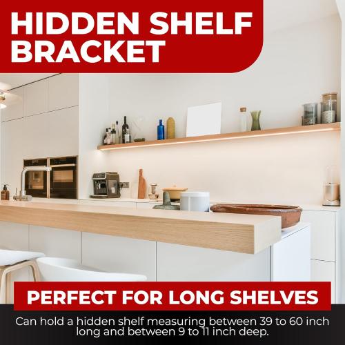 Set of 2 Floating Shelf Brackets 38 inch Multiple Mounting Location Hit 3 Studs Heavy Duty Perfect Bracket for Long Shelf/ Hidden Wall Shelves Support Hardware Kitchen/Living Room/Office (8 inch Rods)