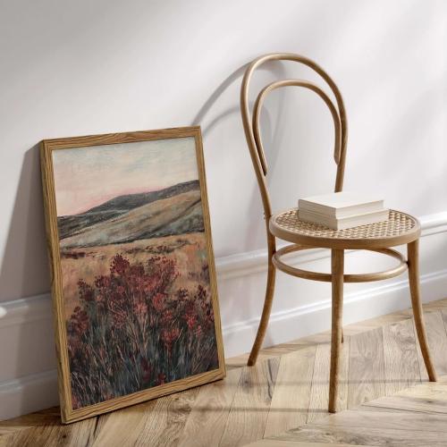 Framed 3D Textured Wall Art, Vintage Landscape Wall Decor Painting, Hand Drawn Sandstone Moody Dark Wildflower Pictures Artwork for Living Room Bedroom 16x24 inch Wood Frame