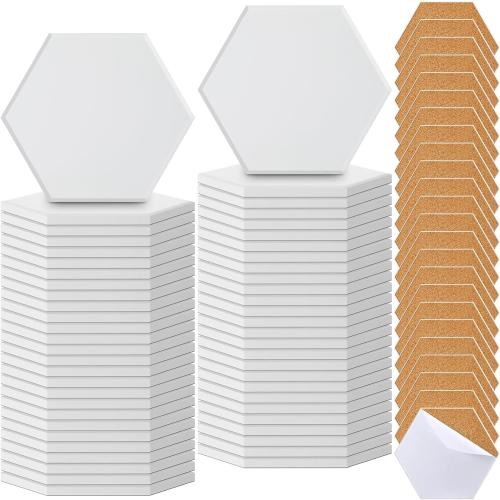 Zopeal 50 Pcs Ceramic Tiles for Crafts with Cork Backing Pad, Hexagon
