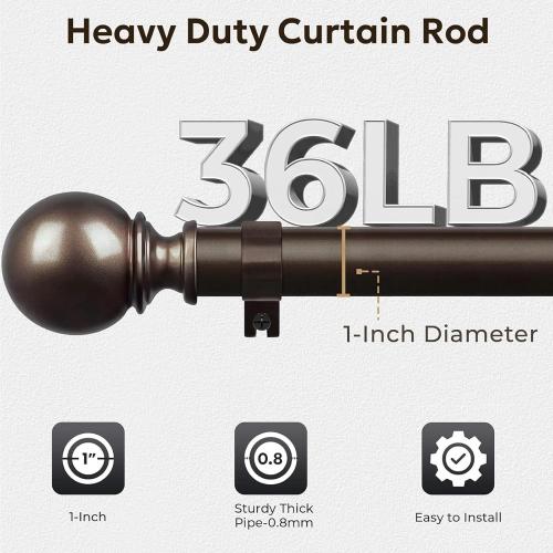 Zeerobee 1 Inch Adjustable Curtain Rods, 32-86, Antique Bronze