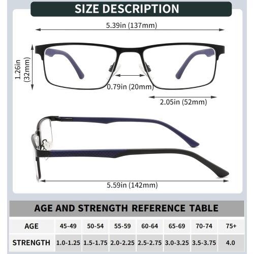 3 Pack Reading Glasses 1.5 Men Blue Light Blocking, Readers Men with Spring Hinge Reduce Eyestrain/UV/Dryness, Mens Reading Glasses 1.5