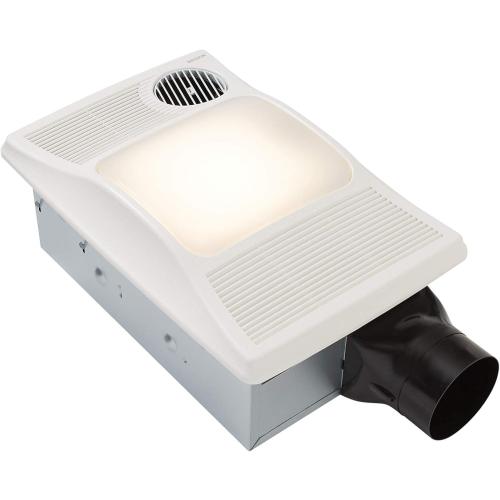 Broan 100HL Bathroom Fan, 100 CFM for 4 Ducts w/100W Max Incandescent Light (Not Included) & Heater - White
