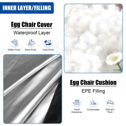 Egg Chair Cushion, Hanging Basket Chair Cushions with Pillow, Soft Outdoor Swing Cushions Replacement with Waterproof Patio Egg Chair Covers (Grey)