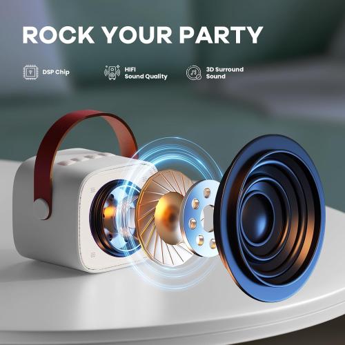Mini Karaoke Machine for Kids Adults, Portable Bluetooth Speaker with 2 Wireless Microphones,Toys Birthday Gifts for Girls 3, 4, 5, 6, 7, 8, 9, 10, 11, 12  Years Old Toddler Teens(White)