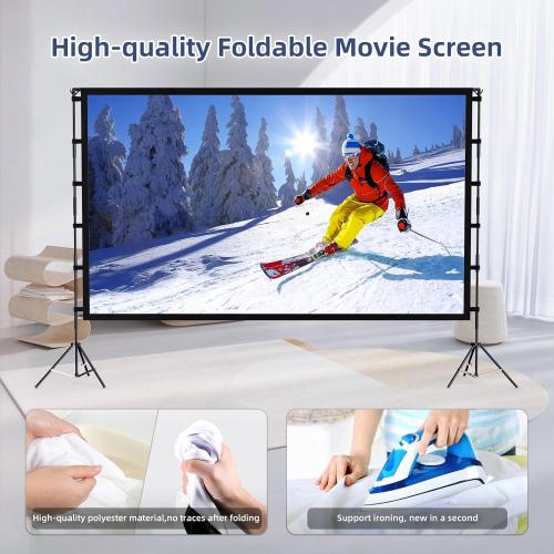 Projector Screen Outdoor, Vamvo Projector Screen with Stand Portable 120 Foldable ProjectorScreen, 10 Feet Indoor Movie-Screen with Carrying Bag for Home Theater Backyard Movie Night