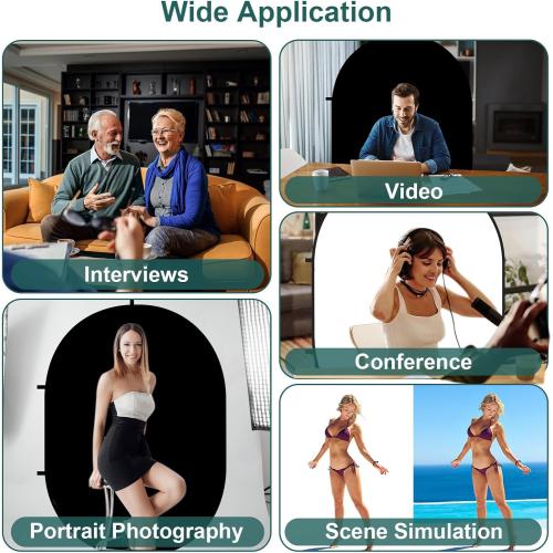 Kate 5x6.5ft(1.5x2m) Collapsible Backdrop White Black Twist Flex Folding Pop up Backgrounds for Photoshoot, Headshots Photo, Video Calls