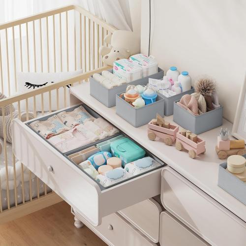 DIMJ Drawer Organizer Clothes Storage - 18 Pack Baby Dresser Organizer for Nursery, Foldable Closet Drawer Organizer Bins for Bedroom Organization, Fabric Storage Dividers for Socks, Underwears, Bras