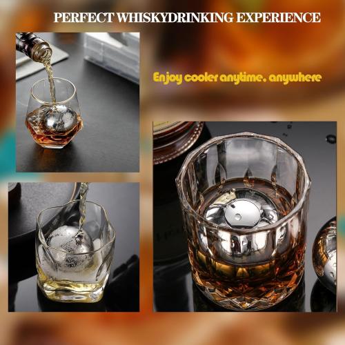 Reusable Ice Cubes & Metal Chilling Stones 304 Stainless Steel Whiskey Balls XL Extra Large Whiskey Ice Stones Set of 4 Silver Ball 2.2 (55 mm) Whiskey Gifts