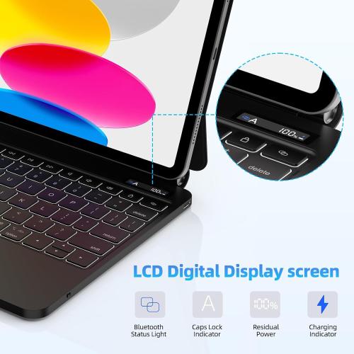 Magic Keyboard Case for iPad Pro / iPad Air (4/5 generation) - 7-Color Backlit, Floating Cantilever Stand, Multi-Touch Trackpad, Grey
