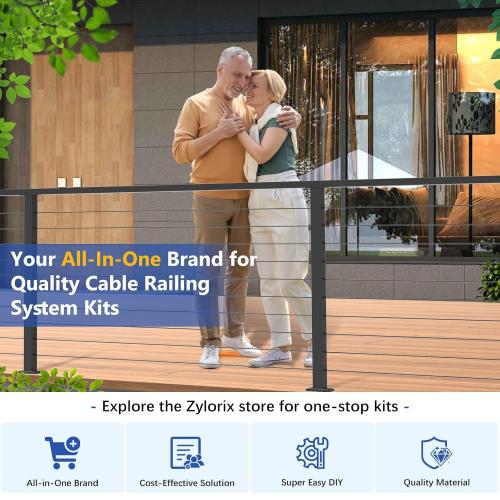 2ft-4ft Complete Set Cable Railing System 36, Black T304 Stainless Steel Cable Railing Posts Kit with Adjustable Handrail Cable Rail, One-Stop Easier for DIY Indoor Outdoor Level Decks