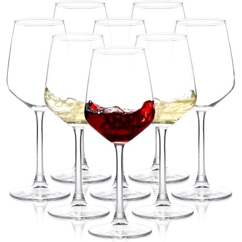 Color Clear Wine Glasses Set of 8, 12oz Clear Red/White, Long Stem Wine Glasses for Party, Wedding and Home