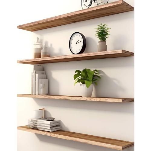 PHPH 48 Inch Wood Floating Shelves for Wall, Wooden Wall Shelves for Bedroom, Set of 4 Light Brown