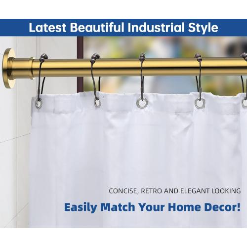 BRIOFOX Industrial Shower Curtain Rod - Rustproof Non-Slip 43-72 Inches Tension Curtain Rod for Window or Bathroom, Sunglow Gold