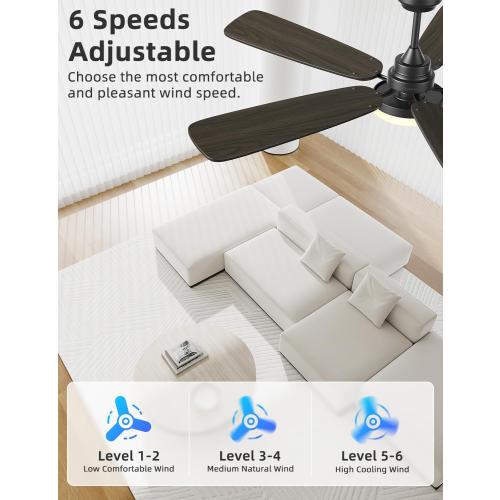 Size 52 Ceiling Fans with Lights and Remote, 52 Inch Modern Ceiling Fan with Light, Downrod & Flush Mount, Quiet DC Motor, Dual Finish 5 Blades Ceiling Fan for Bedroom Living Room Farmhouse Indoor