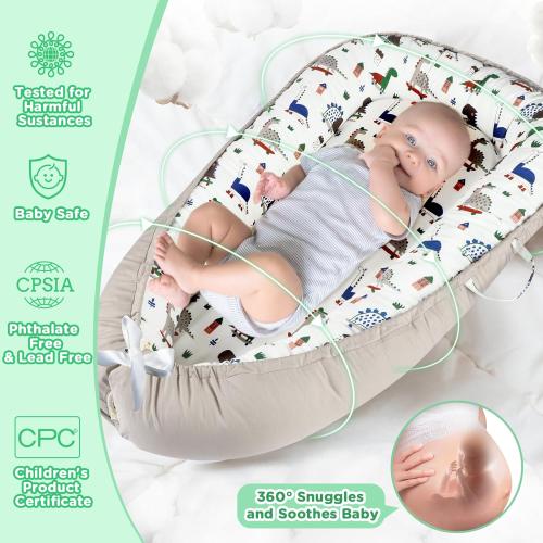 Baby Lounger - Baby Lounger for Newborn 0-24 Months, Breathable Pure Cotton Baby Nest Lounger Cover, Baby Registry Newborn Essentials Gifts, Portable Floor Tummy Time Lounger for Home & Travel