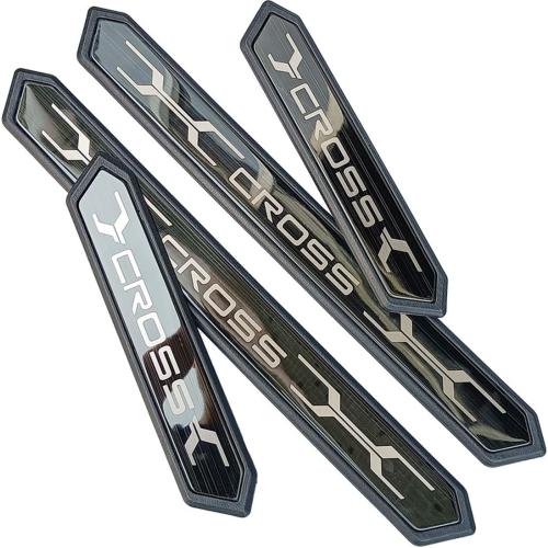 Stainless Car Door Sill Protector Kick Plate Entry Guard Kit for Toyota Corolla Cross 2025 Accessory (Black Cross Text)