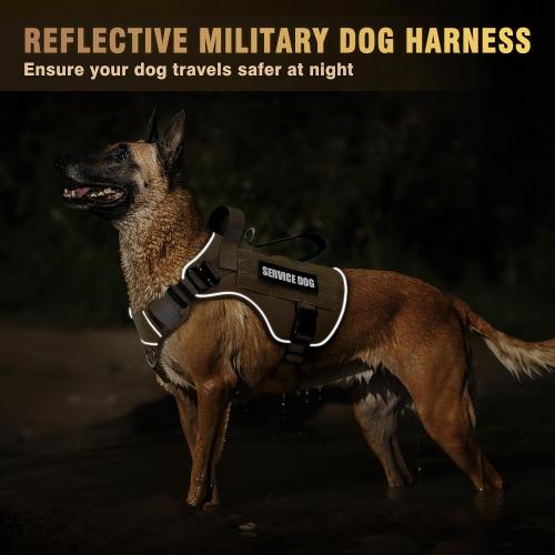 WINSEE Tactical Dog Harness for Large Dog, Heavy Duty Service Dog MOLLE Vest with 10 Pet Patches, No Pull Military Working Vest for Training Hunting Walking