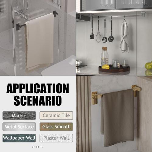 Towel Bar, 14inch to 25inch Adjustable Towel Holder Rod, Self Adhesive Wall Mounted Hand or Body Towel Rack for Bathroom Kitchen, 304 Stainless Steel Organizer Single Bar Matte Black