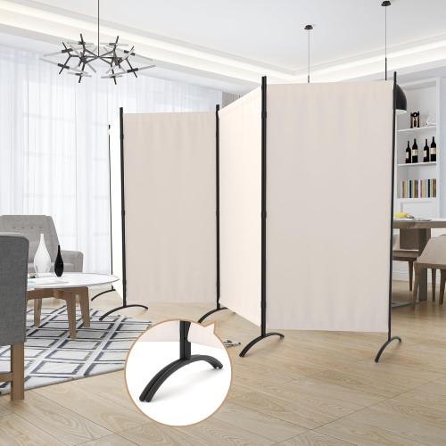 Room Divider, 4 Panel Privacy Screens, 135” Portable Room Dividers with Metal Feet, 6FT Folding Partition Divider for Room Separation LightweightWall Divider Screen for Bedroom Office (Beige)