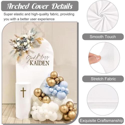 Metal Arch Stand and Cover Set,1 White Spandex Fitted Backdrop with 1 Gold Wedding Arched Stand Frame for Parties Birthday Baby Shower Bridal Banquet Decoration (6.6FT)