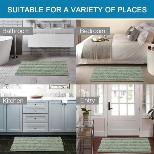 H.VERSAILTEX Bath Mats for Bathroom Non Slip Extra Thick Chenille Striped Bath Rug 24 x 36 Absorbent Non Skid Fluffy Soft Shaggy Rugs Washable Dry Fast Plush Mats for Indoor, Bath Room, Tub - Sage