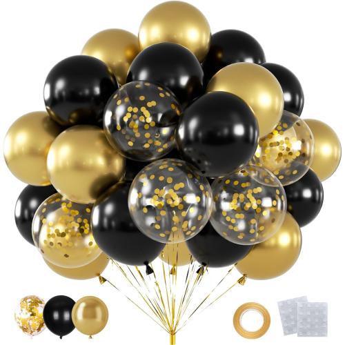 60pcs Black and Gold Balloons, 12inch Black and Gold Balloons