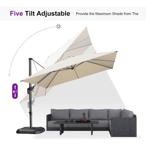 PURPLE LEAF Patio Umbrella with Base Outdoor 10' x 10' 360° Rotation Beige | One-Hand Adjustment, Withstand Winds, Steady frame in gusts, Smooth 360° Rotation, Rock Solid Stability, 30-Minute Setup
