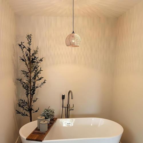 Mini Hemp Rope Woven Pendant Light Woven Light Fixture Boho Chandelier Light Fixture Wicker Pendant Light Rattan Light Pendant Dome Wicker Chandelier for Bedroom Kitchen Island(Bulb Incl.)