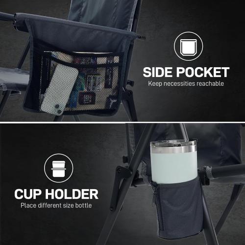 EVER ADVANCED Reclining Camping Chairs for Adult Supports 350lbs Grey | Lightweight, Folding Recliner with Adjustable Back, 4-Level Lounge Chairs, Portable Lawn Chairs