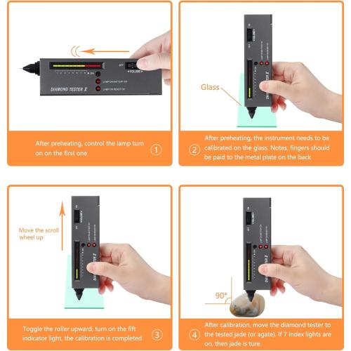 Black MIUONO Diamond Tester, Professional Diamond Gem Tester Pen with 10x Magnifier and Tweezers for Novice and Expert (Battery Included)